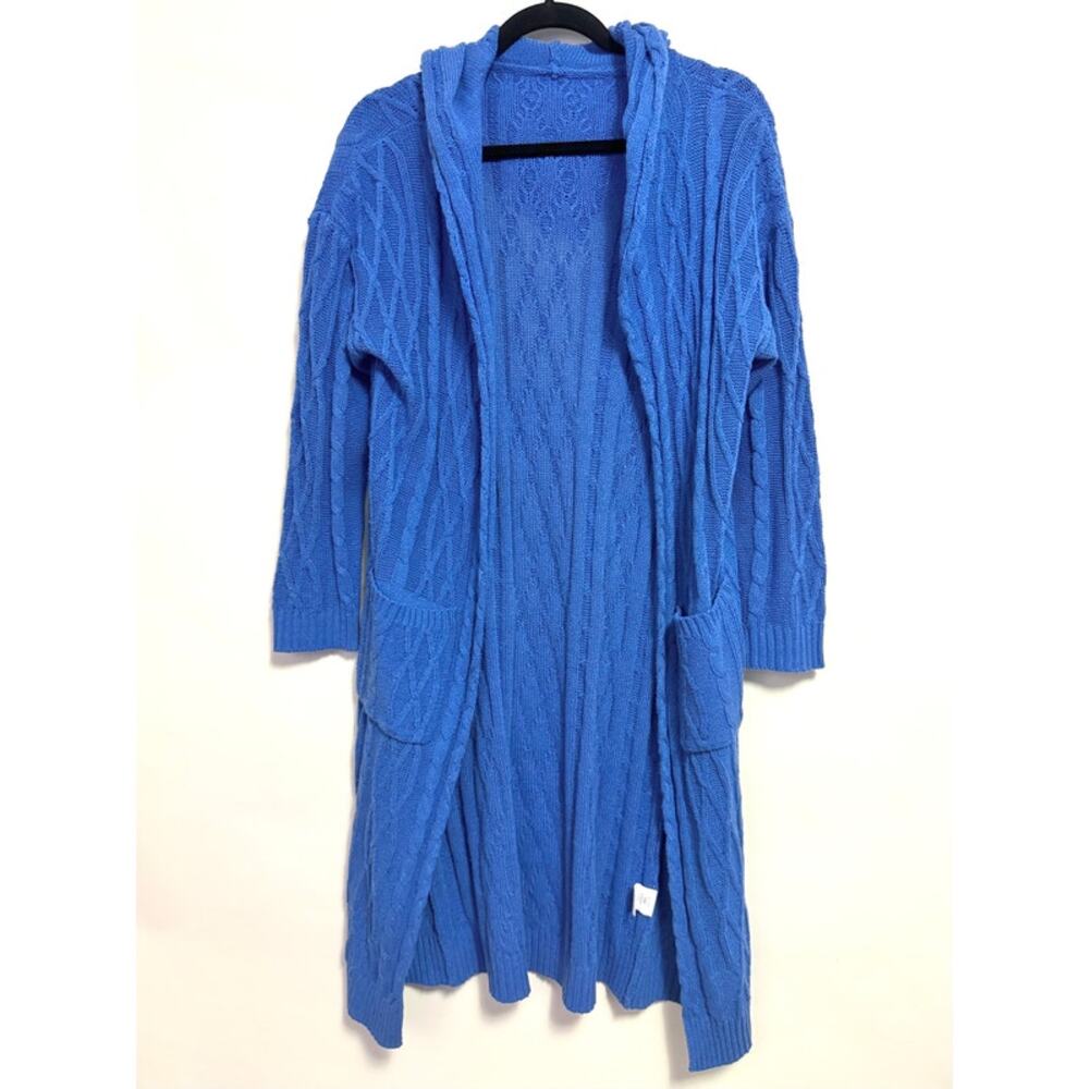 Hooded‎ Duster Cardigan Cable Knit Cobalt Blue XL Cottagecore